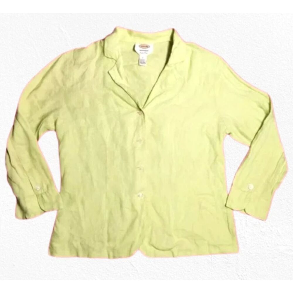 Talbots Women’s Irish Linen Button Front Shirt Light Green Size 8 Long Sleeve